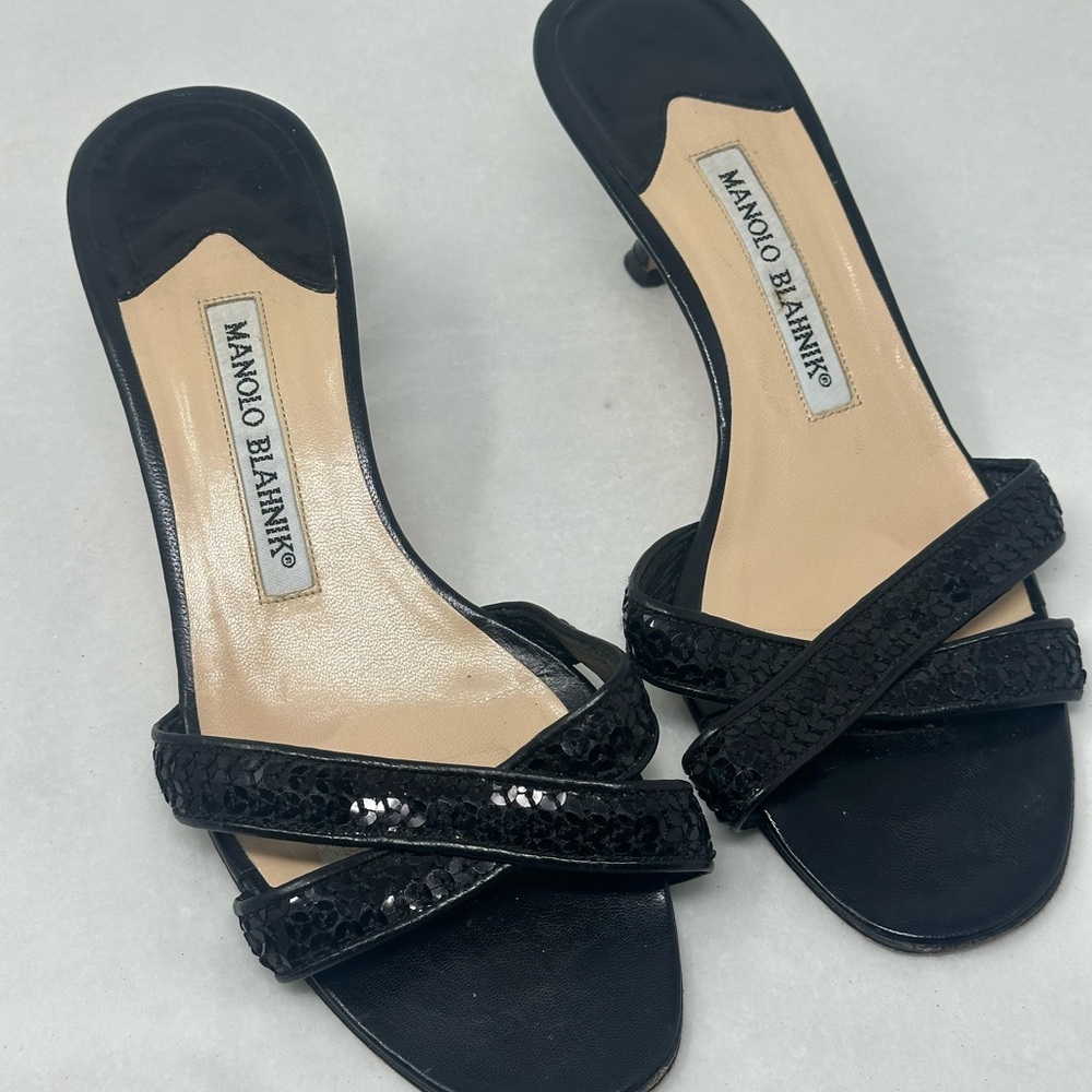 Manolo Blahnik Black Strappy Heels Size 36.5